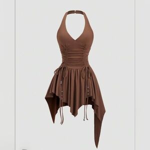 NWOT SHEIN Brown Halter Neck Asymmetrical Dress XS